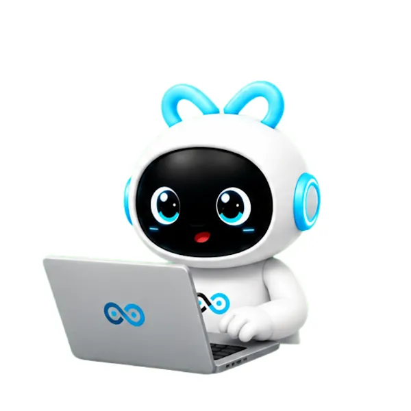 Linh vật làm việc với laptop